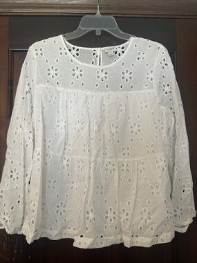 J. Crew White Eyelet Tiered Peasant Blouse